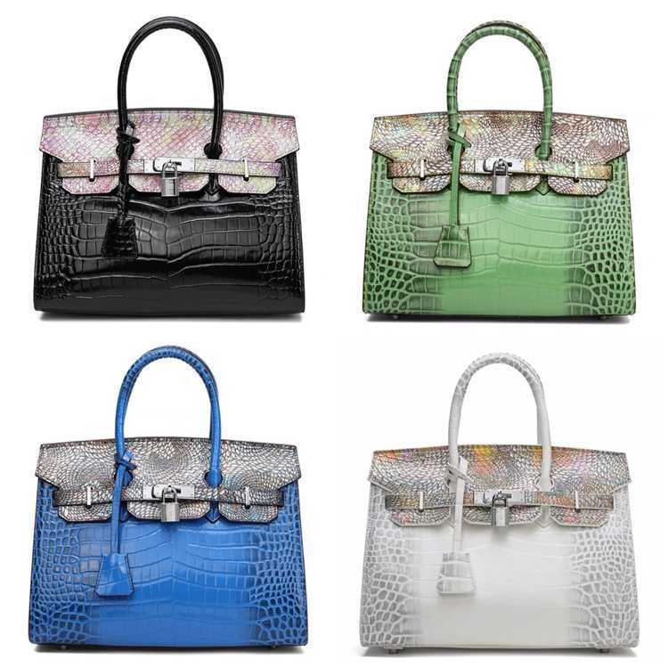 

TopNew Totes Bags H erms Designer Bags Mary Genuine Leather Women's Bag 2023 New Fashion Top Layer Cowhide Crocodile Python Leather Handbag, Blue crocodile pattern