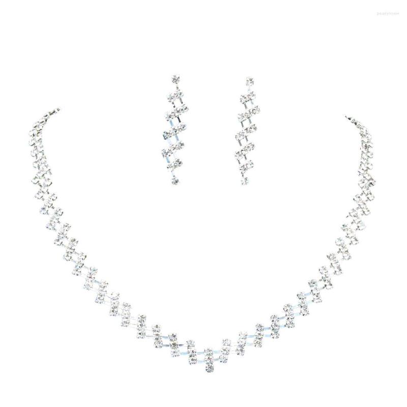 

Chains Women Lady Clear Crystal Necklace Earrings Suit Wedding Party Bridal Jewelry Set