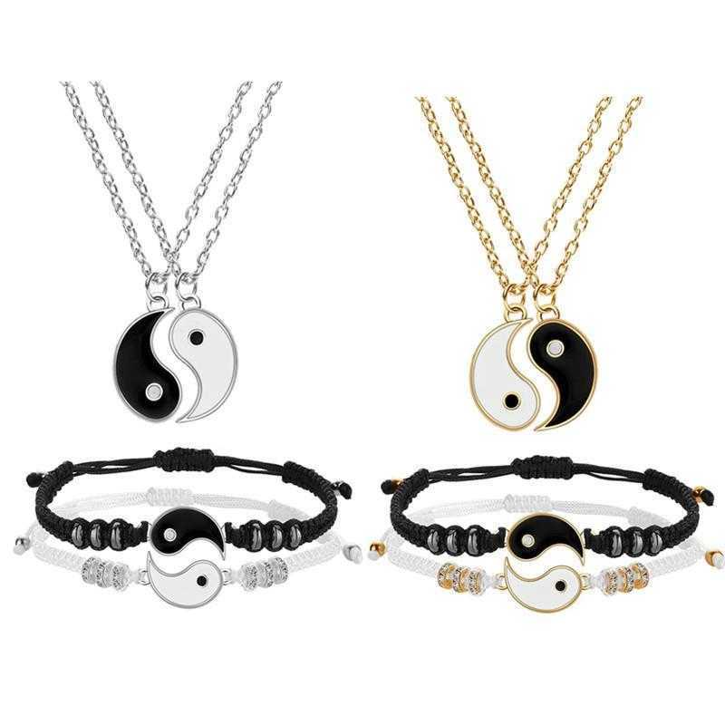 

Alloy Taiji Woven Bracelet Gossip Yin And Yang Pendant Stitching Necklace Hand Rope