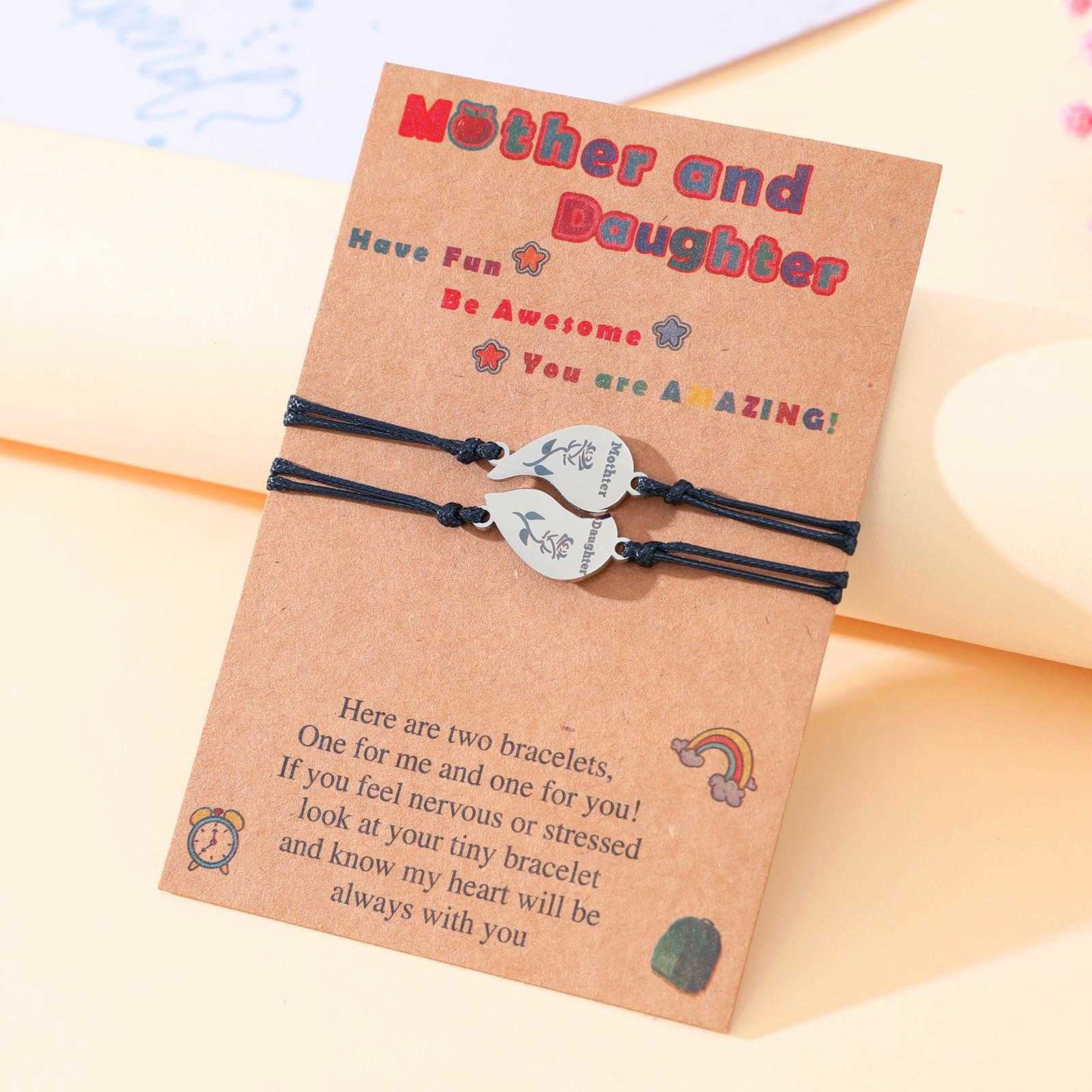 

Heart Shaped Woven Bracelet Creative Stainless Steel Lettering Rose Mother And Daughter Card Wrist String Female