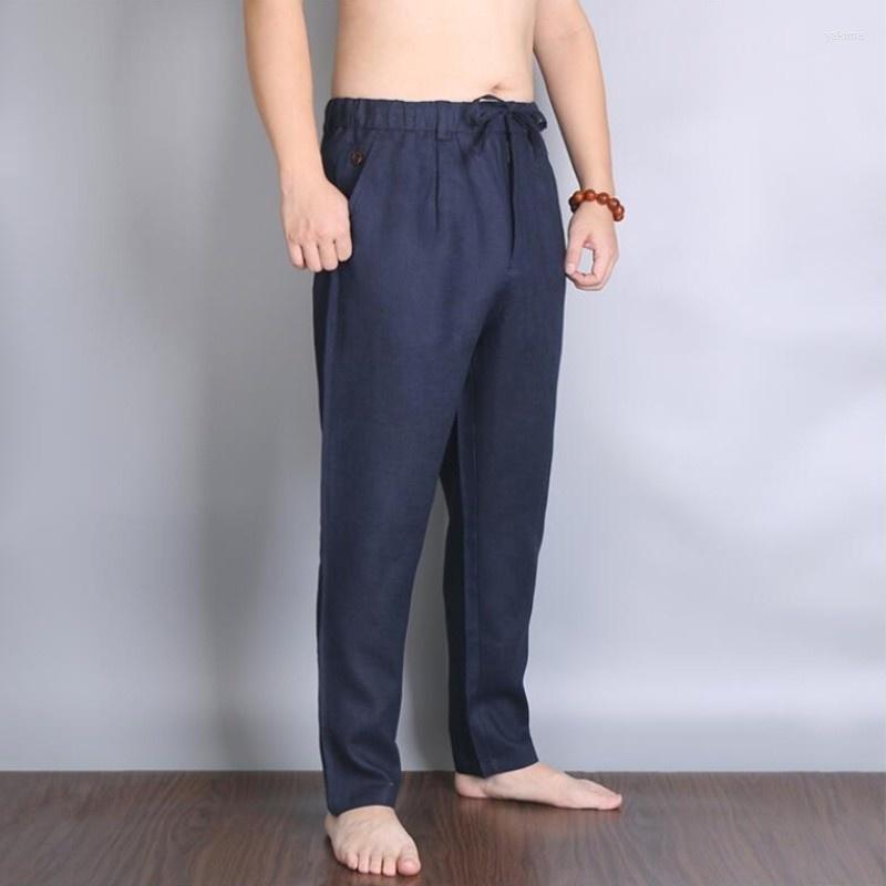 

Men's Pants Summer Thin Men Linen Straight Men's Casual Fashion Elastic Waist Trousers Male Loose Harem Plus Size -5XL, Dark blue