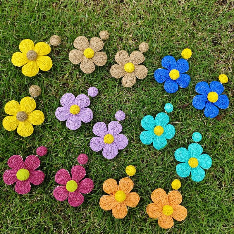 

Dangle Earrings Miwens Rattan Boho Handmade Statement Raffia Flower Drop For Women Summer Beach Braid Jewelry Travel