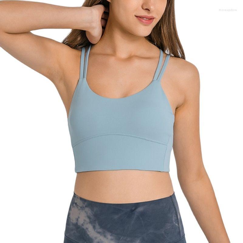 

Yoga Outfit Women Sports Underwear Cross Backs Naked Feeling Fitness Bra High Support Plus Size Thin Shoulder Strap Push-up Gym Tank Top, Black