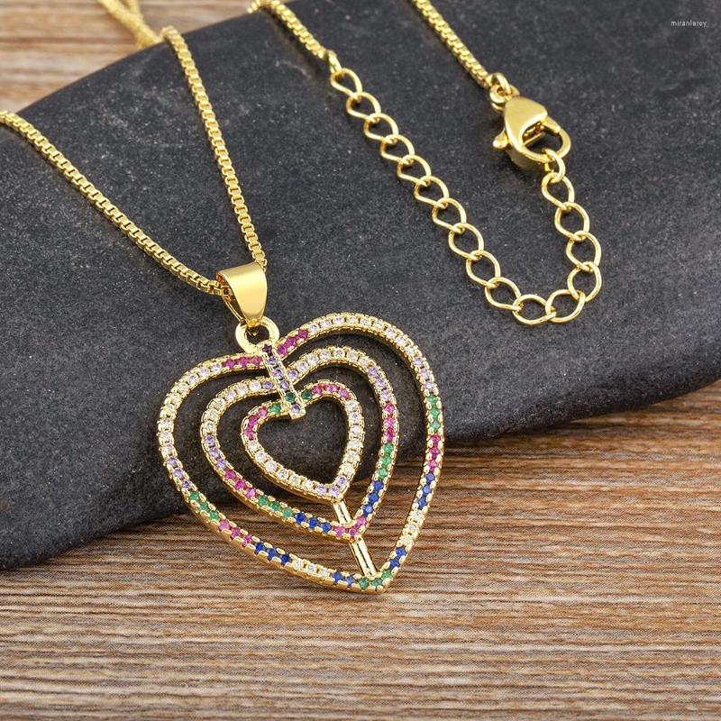 

Chains AIBEF Heart Shape Hollow Out Women Necklace Multicolor Rhinestone Pendant Copper CZ Jewelry Gold Color Trendy Unisex Patry Gift