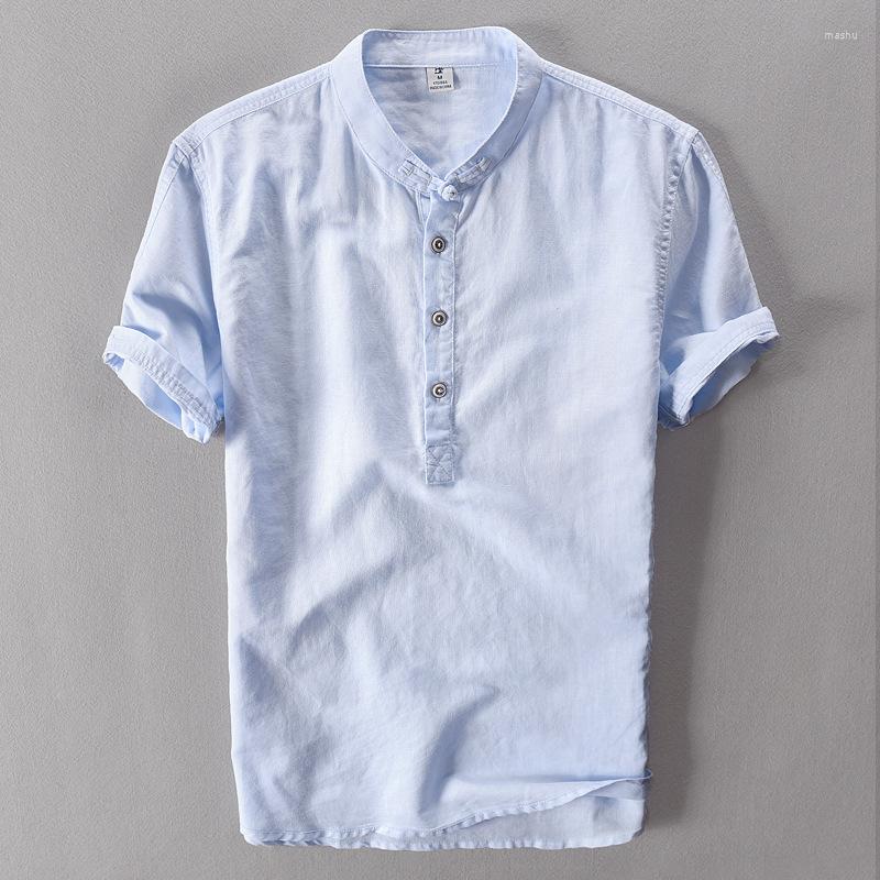 

Men's T Shirts 3305-Cotton Linen Short Sleeve Shirt Stand Collar Chinese-Style -40, Gray