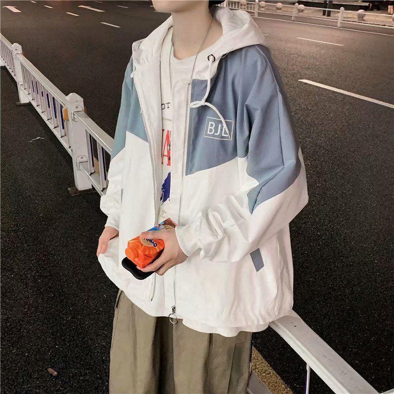 

Women's Jackets Hooded Jacket For Men Hong Kong Style Stitching Contrast Color Trend Coat Korean Students All-match Autumn Casual Sports, Yellow