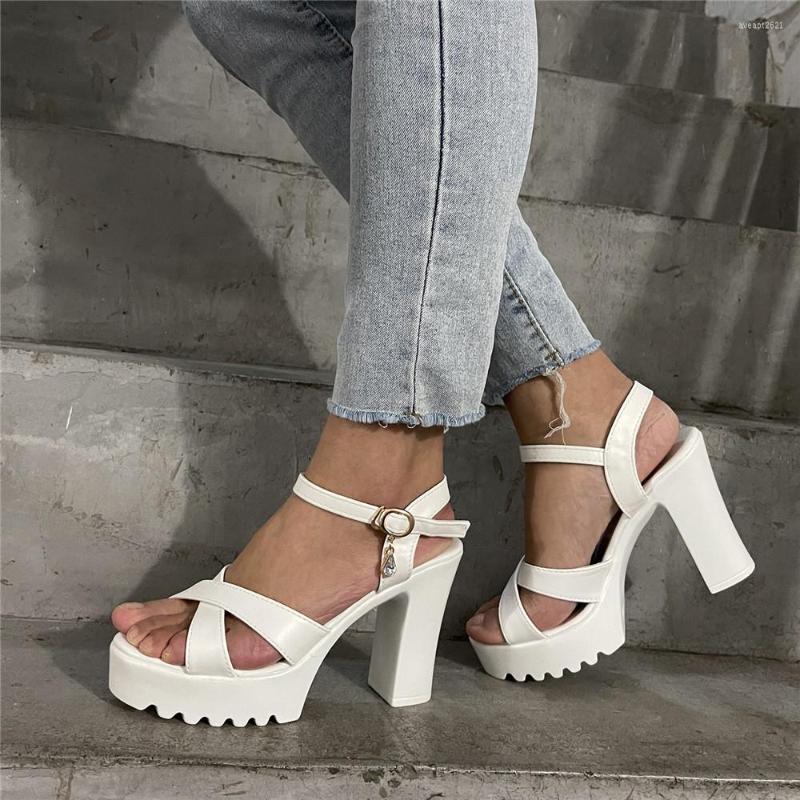 

Sandals Est Cross Wide Strip Women's Summer Fashion Thick Soled Waterproof Platform Pumps Female Rhinestone High-Heeled Shoes