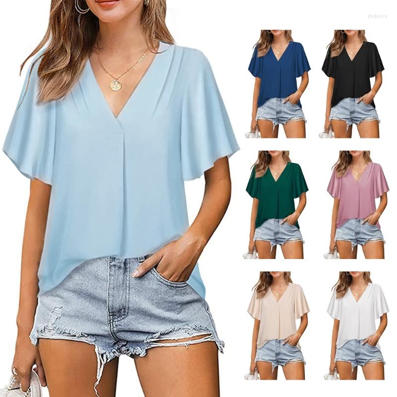 

Women's T Shirts Short Sleeve Women Blouses V-Neck Shirt Casual Top Elegant Work Wear, Pink