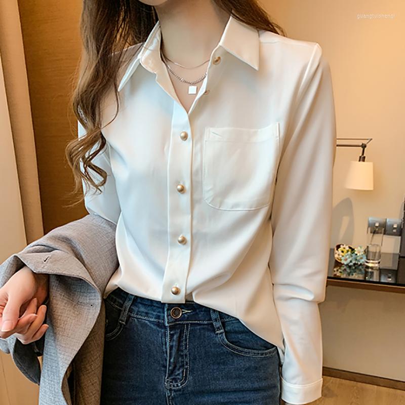 

Women' Blouses Ladies Tops Button White Shirt Women Clothes Office Spring Long Sleeve Chiffon Blouse Turn-down Collar Womens Elegantes