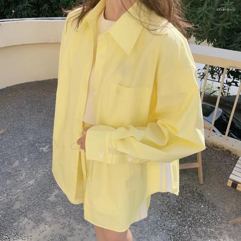 

Women' Blouses 2023 Summer Lapel Casual Yellow Sunscreen Shirt Female