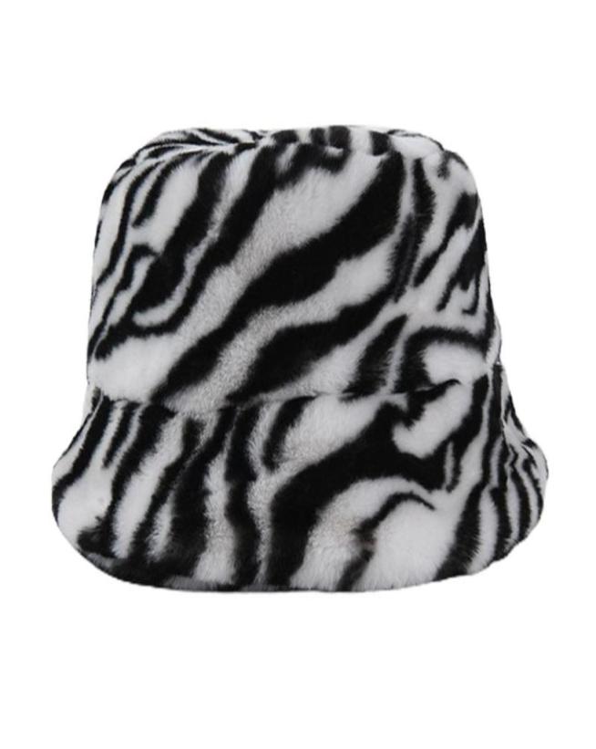 

Wide Brim Hats Women Vintage Leopard Zebra Print Bucket Hat Winter Fuzzy Plush Fisherman Cap XX9D4092787, Red