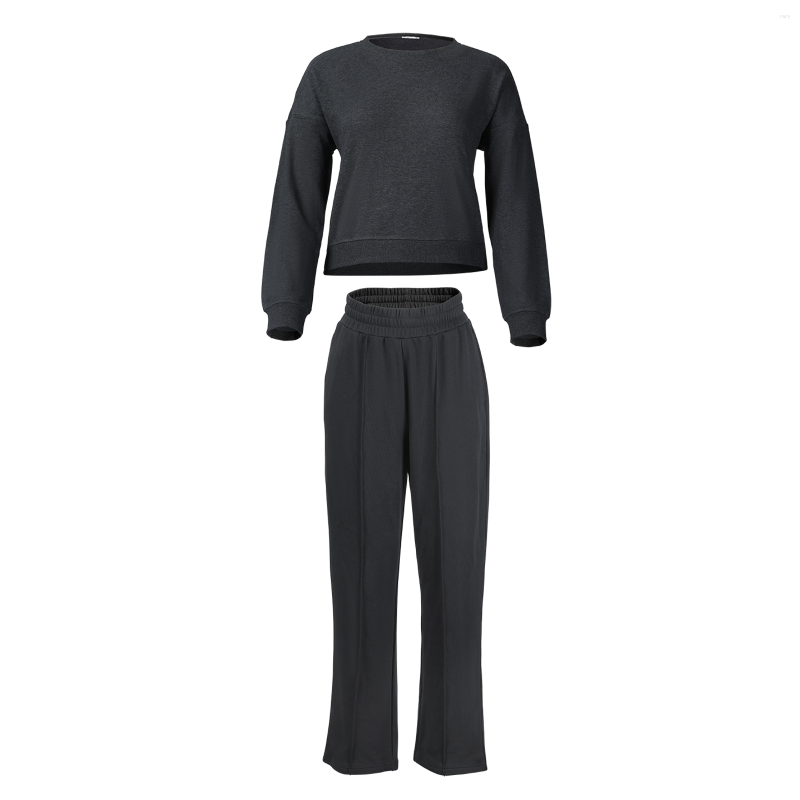 

Women's Two Piece Pants MUUTTAA 2PCS Tracksuit Set Sweatshirt & Sweatpants Long High Quality Women Gym Spring Autumn Terry Elastic, Black