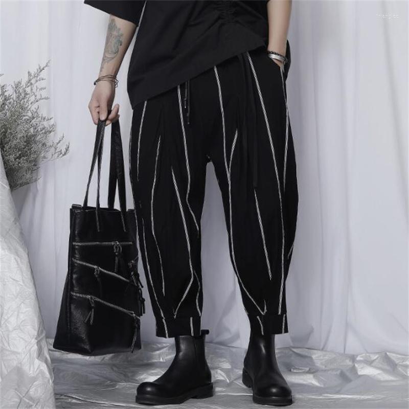 

Men's Pants Nine-point Mens Dark Black Loose Wide-leg Trousers Harem Summer Original Casual