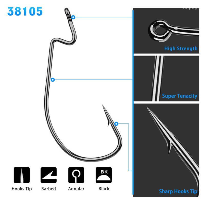 

100pcs 1/0-5/0# Soft Worm Fishing Hooks Offset High Carbon Steel Jig Crank Hook Bait Carp Anzol Fishhook Saltwater Freshwater