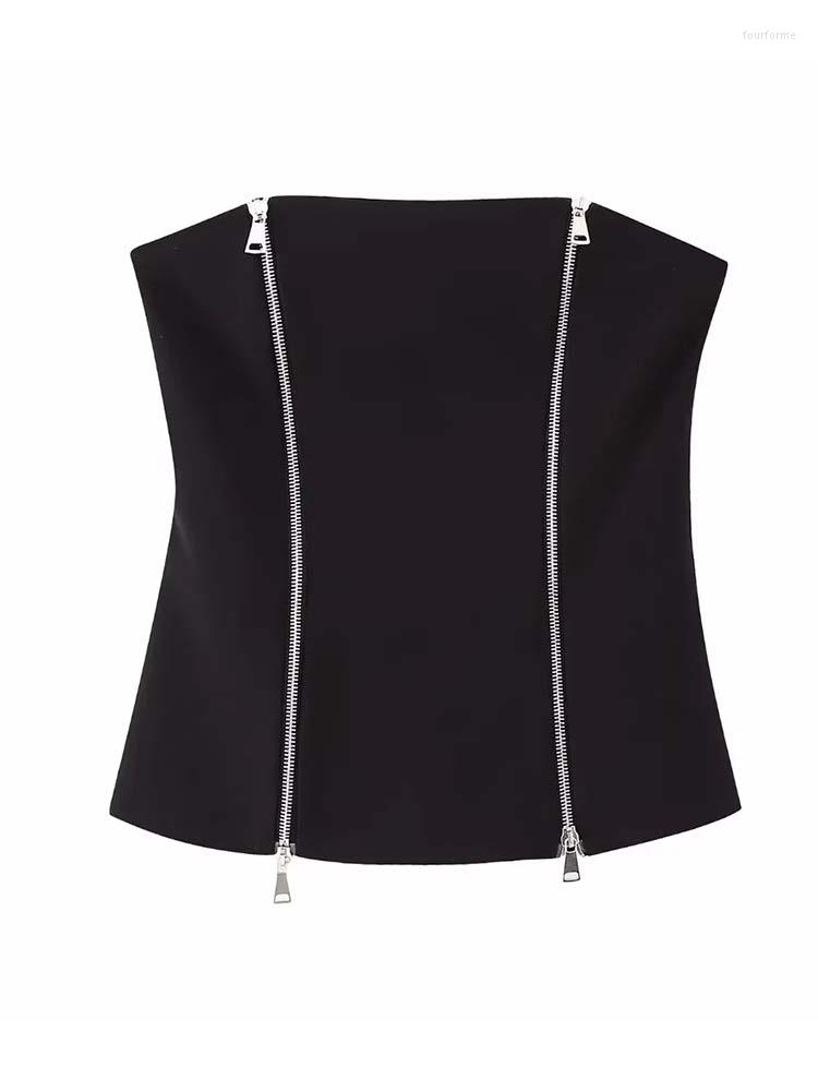 

Women's Tanks Black Top Women Fashion Zipper Corset Female Y2k Clothes 2023 Tank Tops Sexy Backless Summer Crop Streetwear