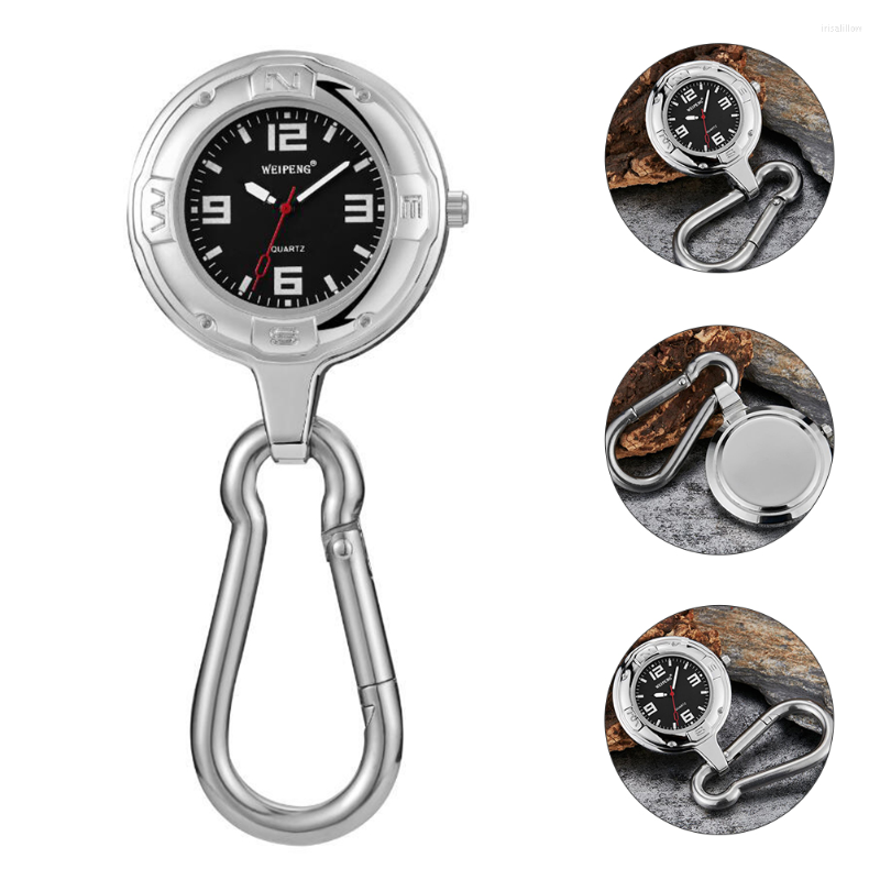 

Pocket Watches Compass Watch Mens Camping Gifts Digital Carabiner Hiking Backpack Mountaineering Strap Climbing, Black