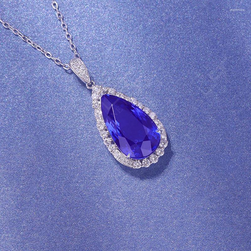 

Pendant Necklaces Drop-shaped Created Sapphire Tourmaline Zircon Gem Necklace Collares White Gold Plated For Women Jewelry