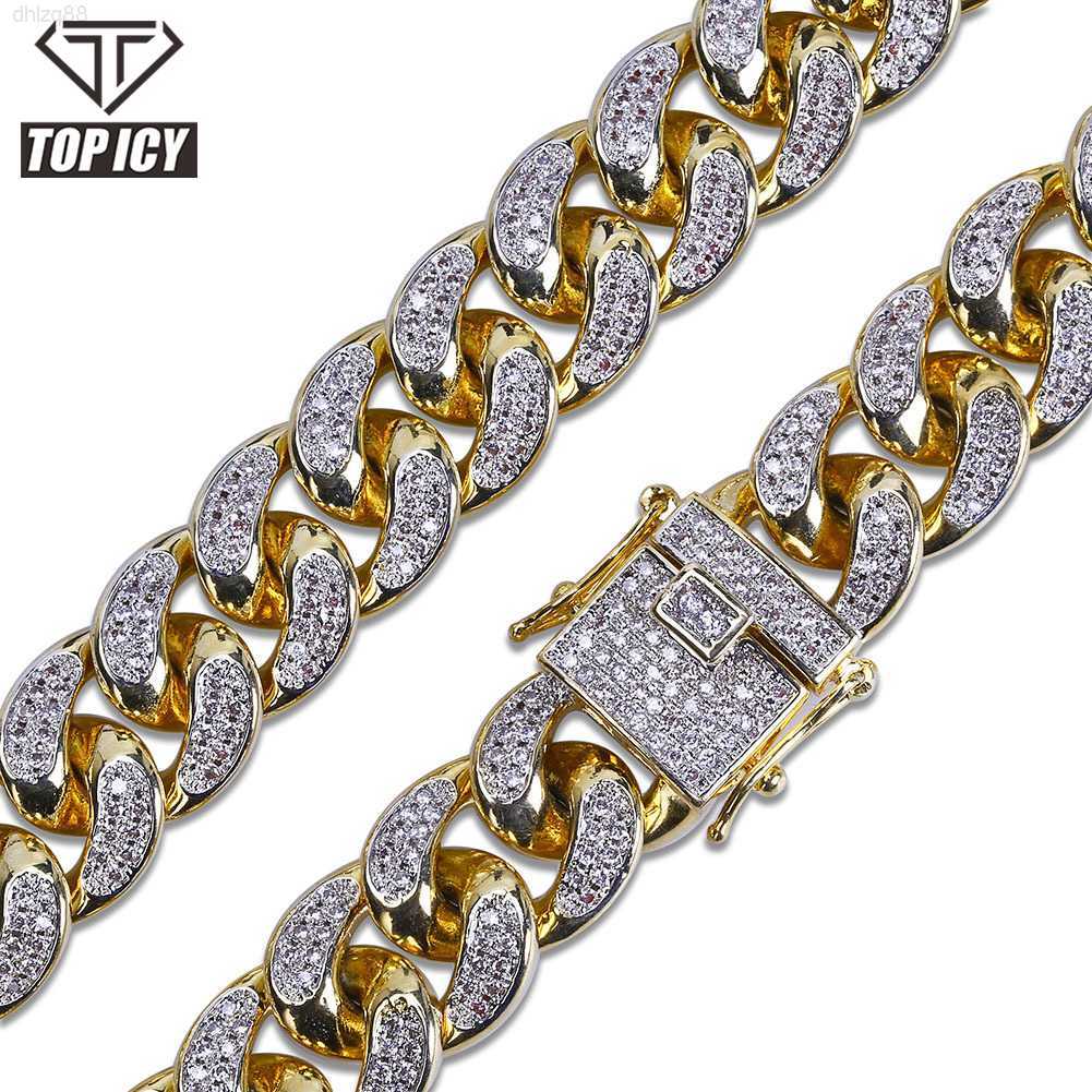 

Fine Dangly Exaggerated Custom 18k Gold Plated Full Cz Micro Paved Diamond Iced Out Cuban Link Chain Cuban Link Dog Chain Collar