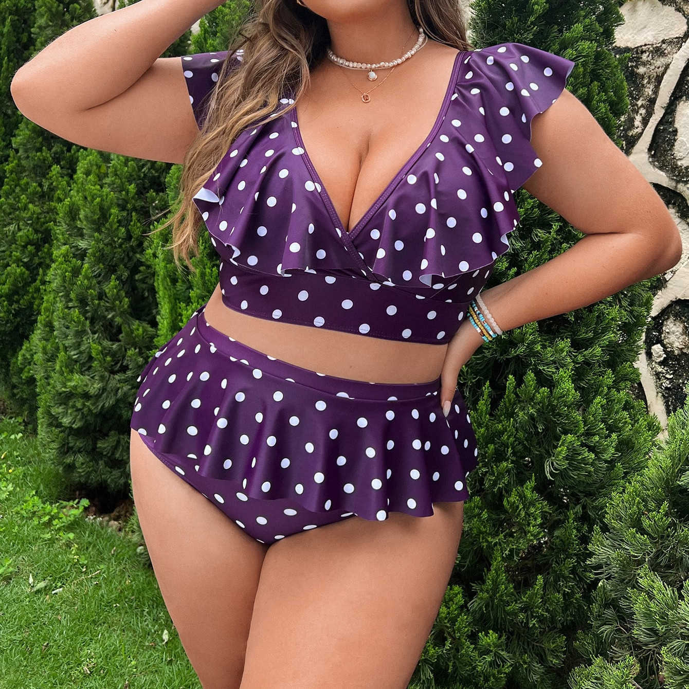 

Women's Plus Size Swimwear 0XL  Polka Dots Bikini Large Size Swimwear Plus Size Ruffle Women Swimsuit Female Twopieces Bikini set Bather Bathing Suit Z0508