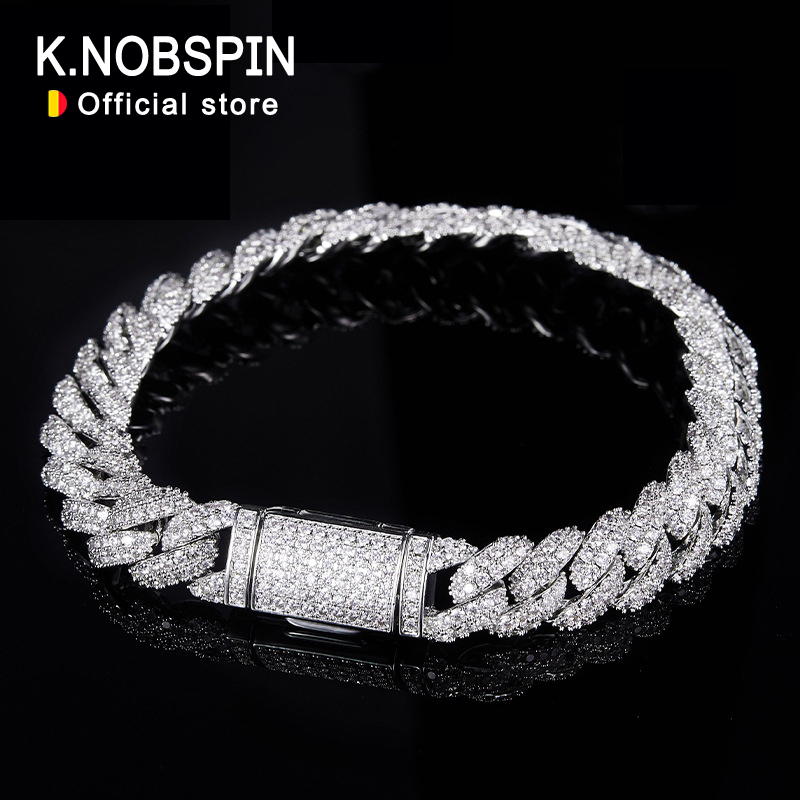 

Chain KNOBSPIN All Cuban Hip Hop Bracelet for Men 6mm 8mm Full Diamond with GRA 925 Sterling Silver Teen Girls 230508