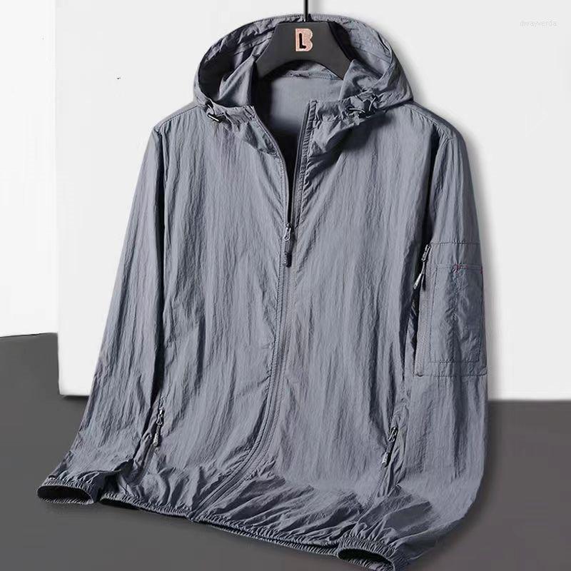 

Men's Jackets Men Hooded Summer Sun-proof Zipper Coats Loose Casual Outerwear UV-proof Breathable Quick Dry Cycling, Gray