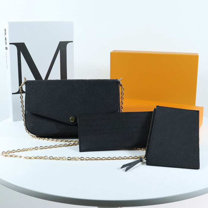 

Set of Three Pochette Women's Chain Bag Wallet Messenger Bag Leather Handbag Shoulder High Quality Flower Wallet Bag 05, #6