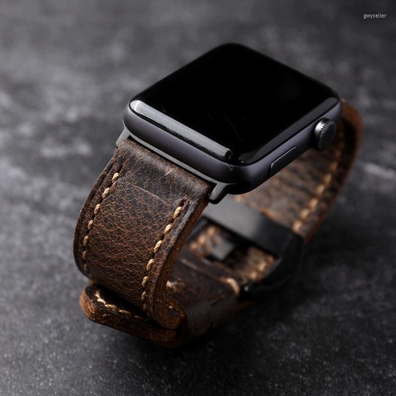 

Watch Bands High-Grade Luxury Vintage Style Titanium For Apple 8/6/7/ultra Leather Strap 49mm 45MM Thickened Soft Men's Bracelet