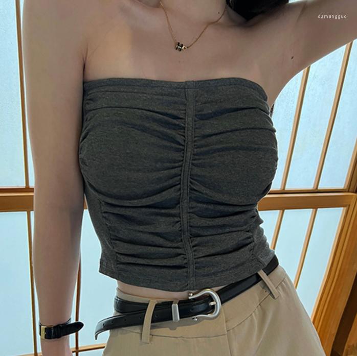 

Women' Tanks Spring/Summer Women' Casual Solid Color Pleated Design Tank Top, Black