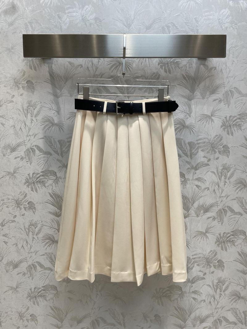 

Skirts Belt Trim White Half Skirt High Waist Pleated Hemline