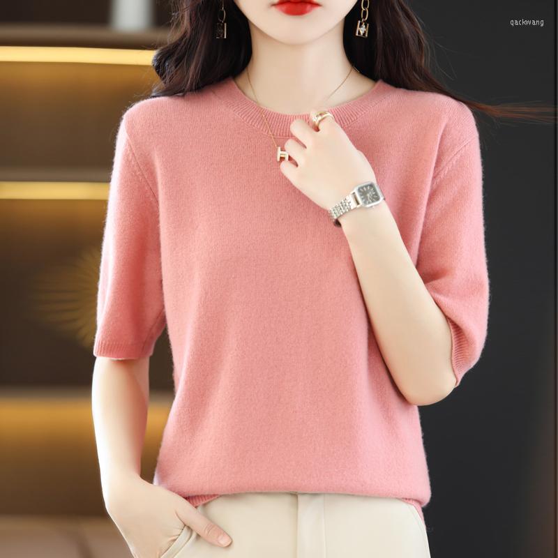

Women' T Shirts 2023 Summer Pure Wool Women' Short-sleeved Round Neck Knitted Pullover Loose Fashion T-shirt Top, Black
