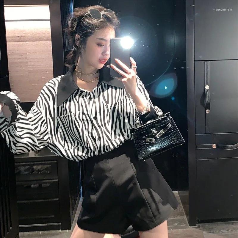 

Women's Blouses Zebra Stripes Women's T-Shirt Long Sleeve Chic Design Aesthetic Loose Casual Urbane 2023 Beautiful Blouse Korean Fashion, Black