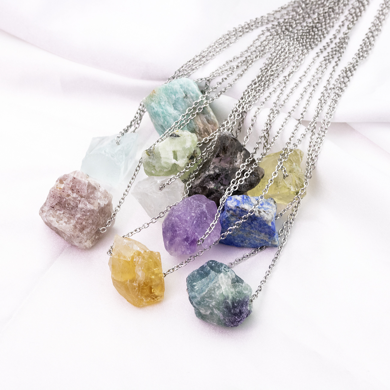 

Natural Raw Stone Amethyst Fluorite Pendant Irregular Citrine Pink Crystal Necklace For Women Jewelry