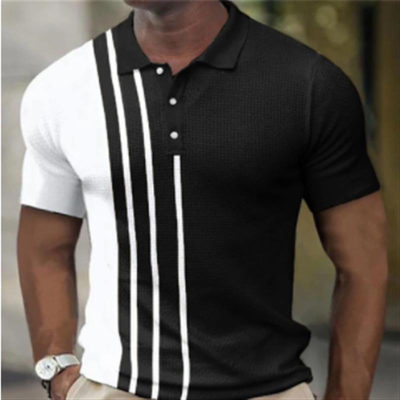 

Men's Polos Fashion Polo Shirt 2023 Summer Stripes Short Sleeve Casual Business Button Breathable Tops Man Clothing 230508, Ywhfg-grey