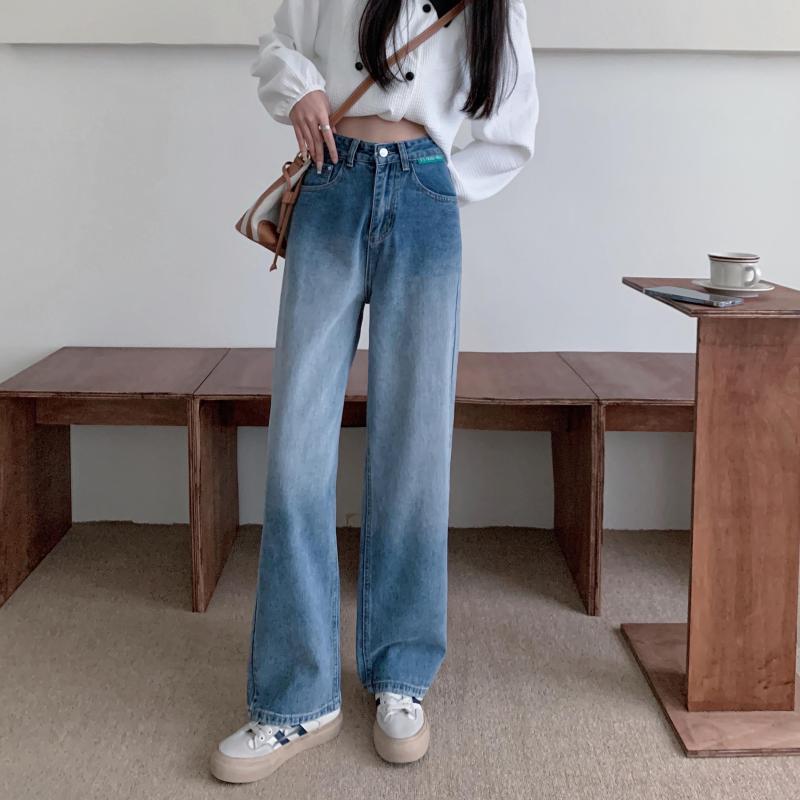 

Women' Jeans Spring Summer Thin Gradient Fashion Women' High Waist All-match Wide Leg Pants Korean Casual Loose Denim Trousers, Blue
