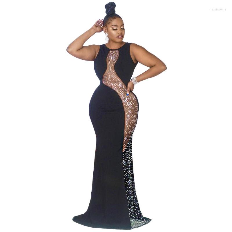

Casual Dresses Sexy Elegant Women Formal Dress See Through Female Robe Girl' Diamonds Vestidos Lady' Evening Trumpet Mermaid