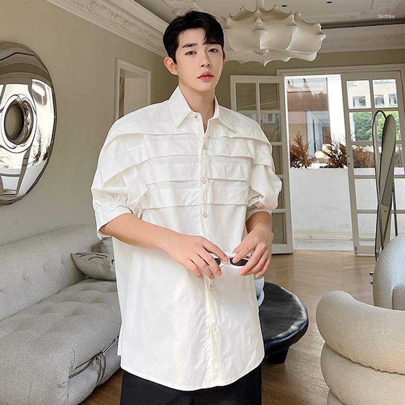 

Men's Casual Shirts ERTH Korean Style Male Shirt Fashion Men's Half Sleeves Loose Leaf Personality Chic Single Breasted Top 2023, Black