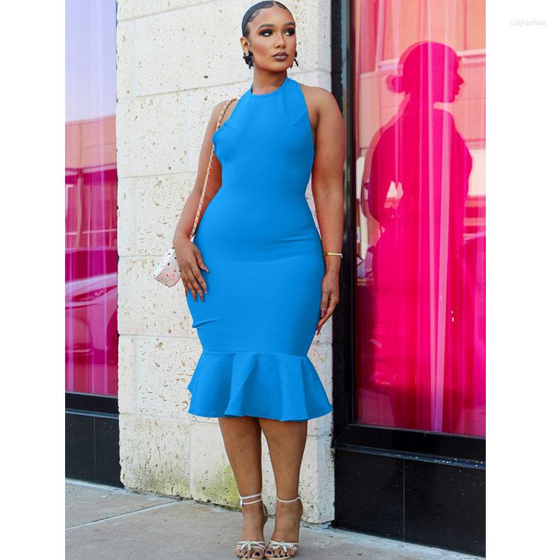 

Casual Dresses Elegant Evening Party For Women 2023 High Quality Backless Bandage Skinny Ruffle Trumpet Bodycon Birthday Dress, Pink