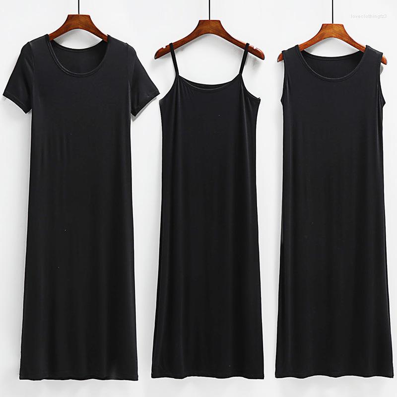 

Casual Dresses 2023 Strap Dress Modal Summer Inner Wear Solid Tank Top Long, Black