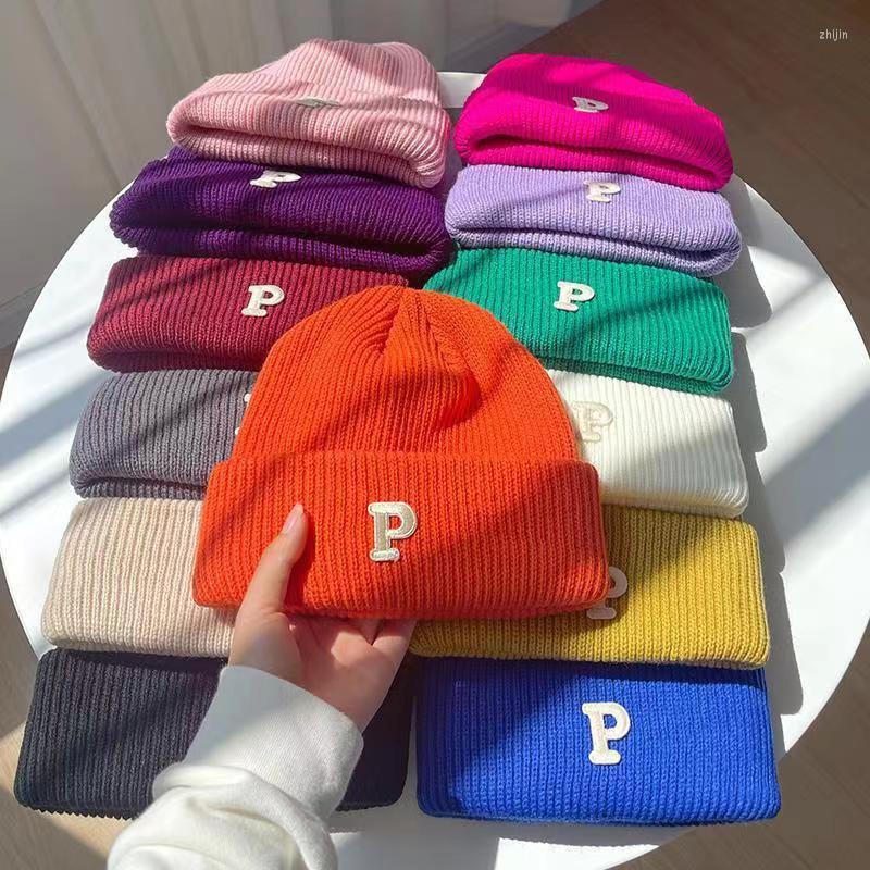 

Berets Women's Caps P Letter Wool Hat Autumn And Winter Men's Korean Version Ins Fashion Warm Versatile Student Knitted Cold Hats, White