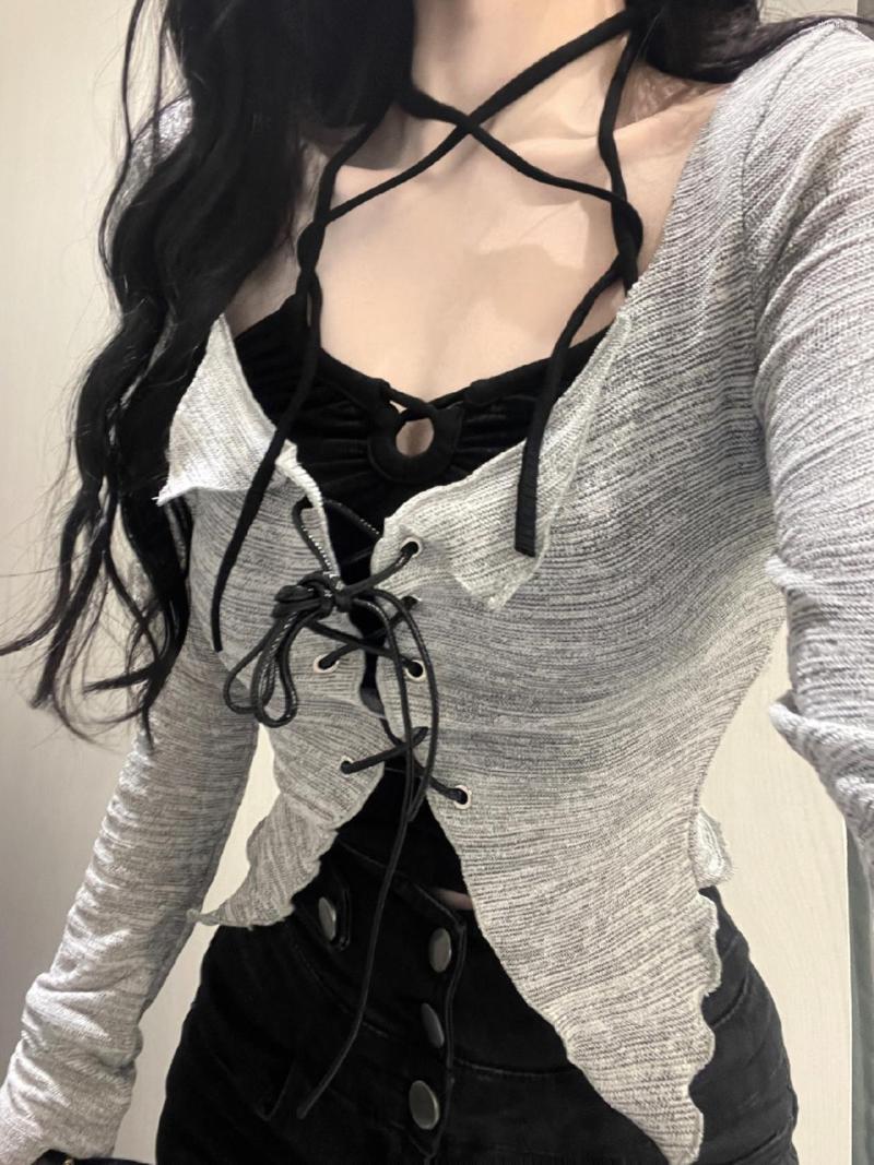 

Women' Tanks GkyocQ 2023 Summer Women Two Piece Sets Solid Halter Casual Thin Bandage Cardigan Korean Style Sexy Girls Female Clothing, 2pc set