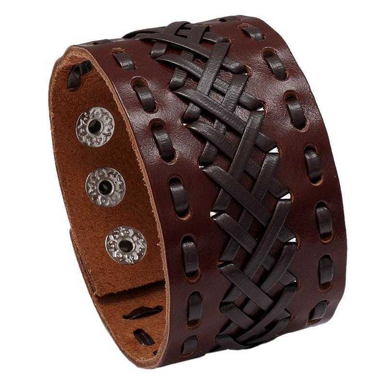 

Vintage Weave Cattle Leather Bracelet Punk Jewelry Personality Mens Width