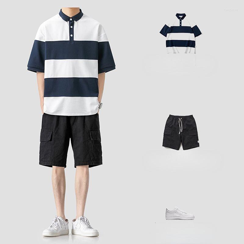 

Men's Tracksuits Spring Summer Men's Tracksuit Clothes Sportswear 2 Piece Set Short Sleeve Polo Shirt Shorts Stripe Suits For Male A47, White