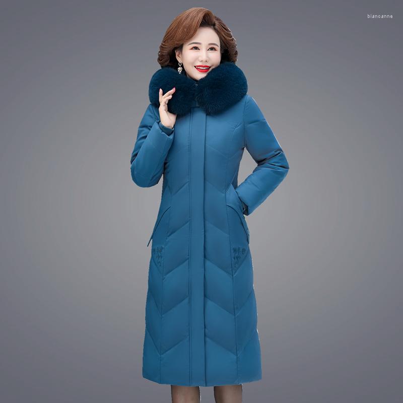 

Women's Trench Coats Winter Women X-long Jackets With Fur Hooded Collar Slim High Quality Warm Thick Cotton Padded Parkas Female, Black