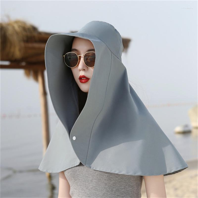 

Wide Brim Hats Summer Sunscreen Hat Women's Anti-ultraviolet Sunshade Sun Cycling Neck Guard Shawl Face-covering Fisherman, Gray