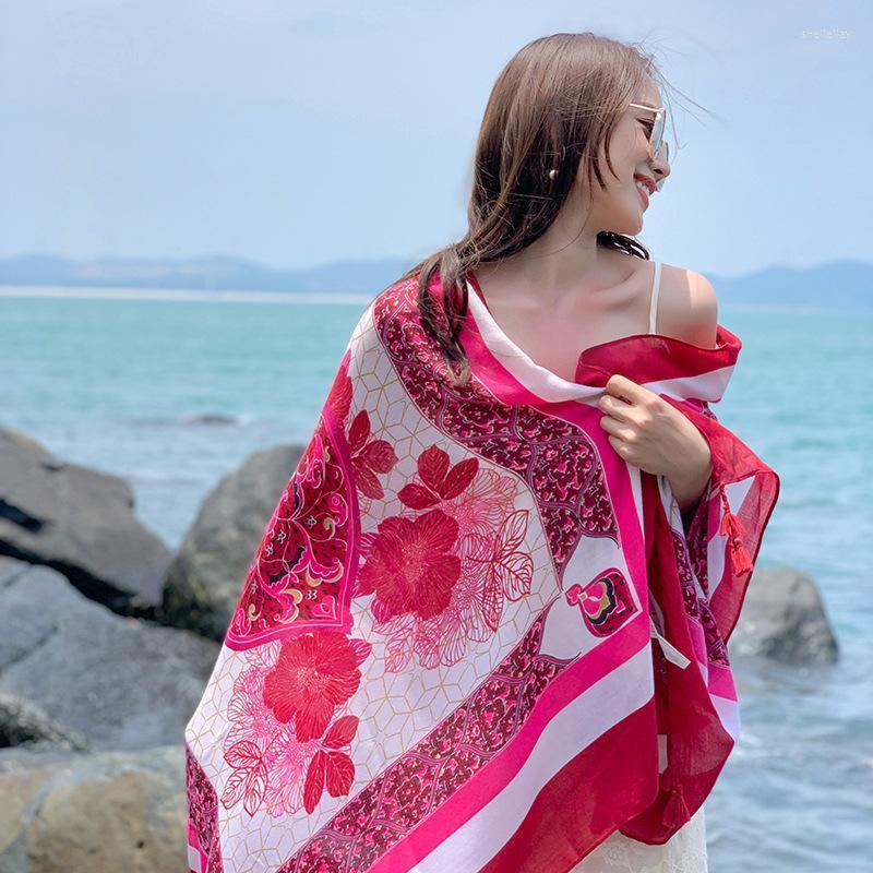 

Scarves Beach Cotton Scarf Women Print Shawl Sunscreen Wrap Large Neckerchief Female Design Hijab Bandana 2023Scarves ScarvesScarves Shel22