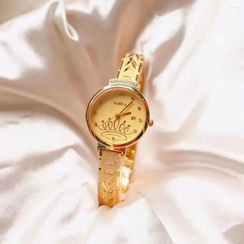 

Wristwatches Crown Design High Quality Brass Band 24k GOLD Plated Steel Diamond Women Watches Quartz Vintage Gift Luxury Royal For Lady, Gold white
