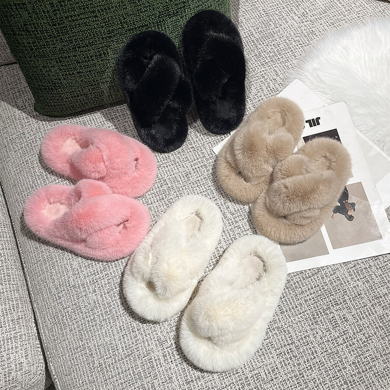 

Slipper Girl's Slippers Furry Open Toe Four Colors Home Outdoor Children Sliders Winter Fashion Slip-on Anti-slipper All-match Kids Shoe 230509, Black