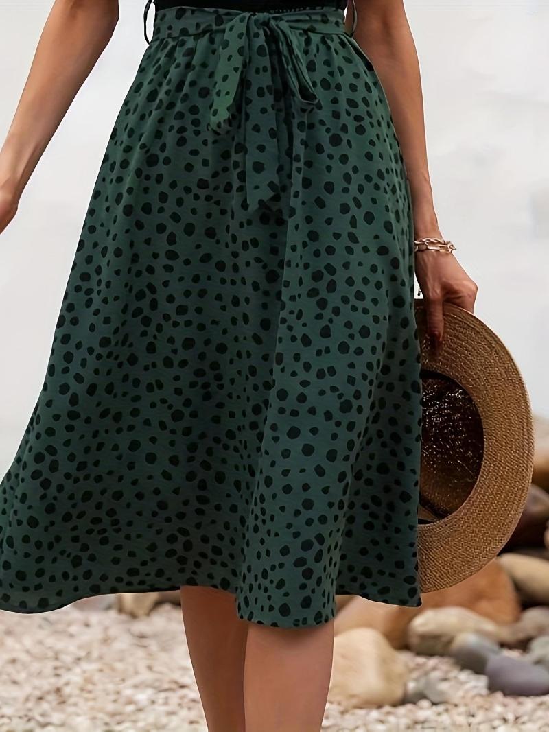 

Skirts Women's Leopard Print Tie Waist Midi - Look Stylish This Summer!, Dark green
