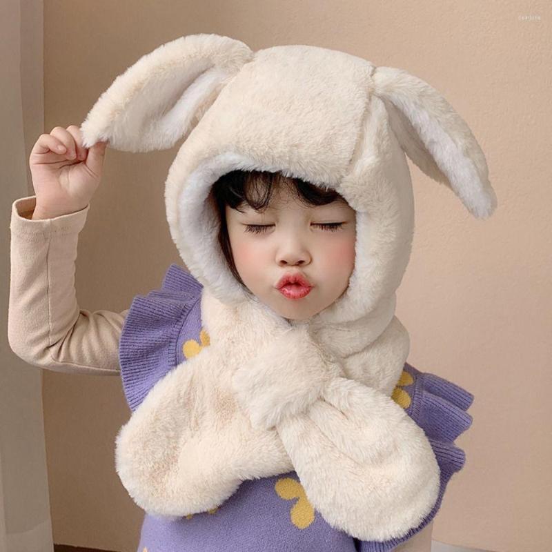

Hats Lovely Autumn Winter Boys Girls Neck Wrap Cartoon Ear Plush Cap, Black