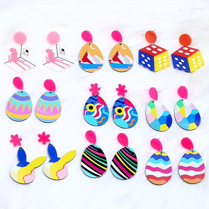 

Dangle Earrings UJBOX Women Fashion Water Drop Oval Polygon Jewelry Colored Egg Dice